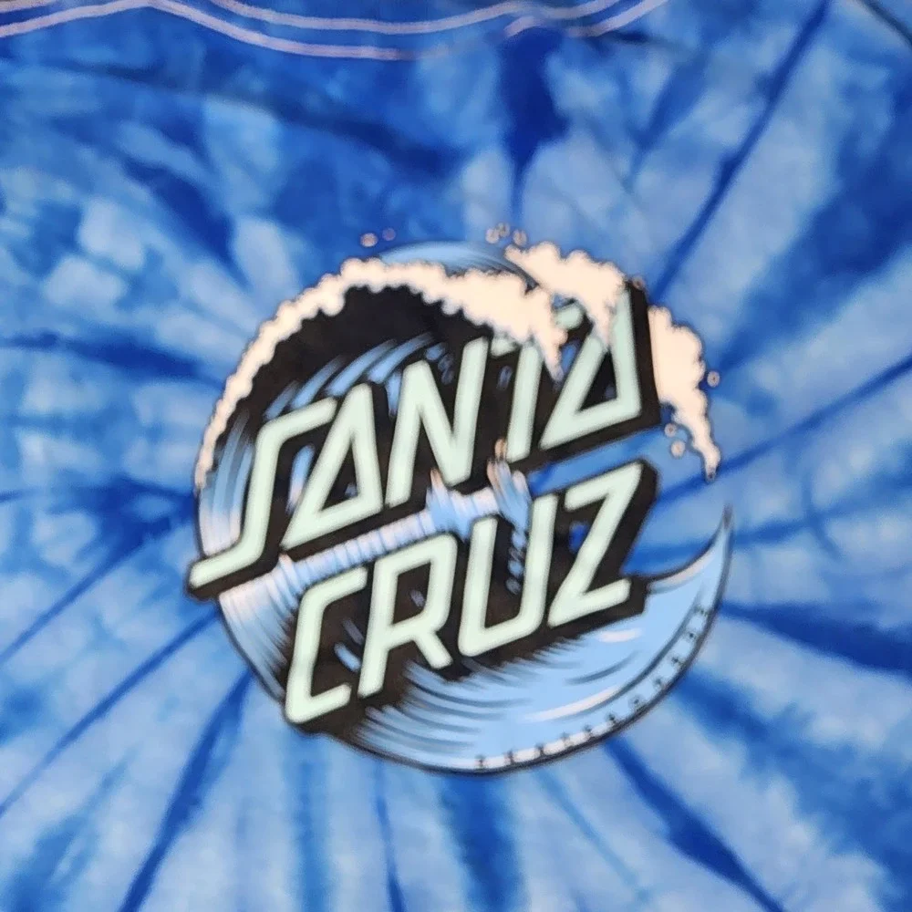 Santa Cruz Skateboards Youth Medium Blue Tie Dye Wave Logo Graphic T-Shirt